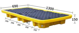 Поддон пластиковый на 2 бочки 1300x690x150мм. HealthRun SCP-B2-70