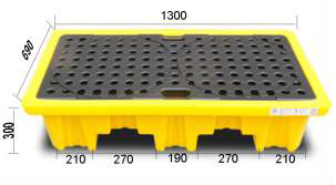 Поддон пластиковый на 2 бочки 1300x690x300мм. HealthRun SCP-B5-150